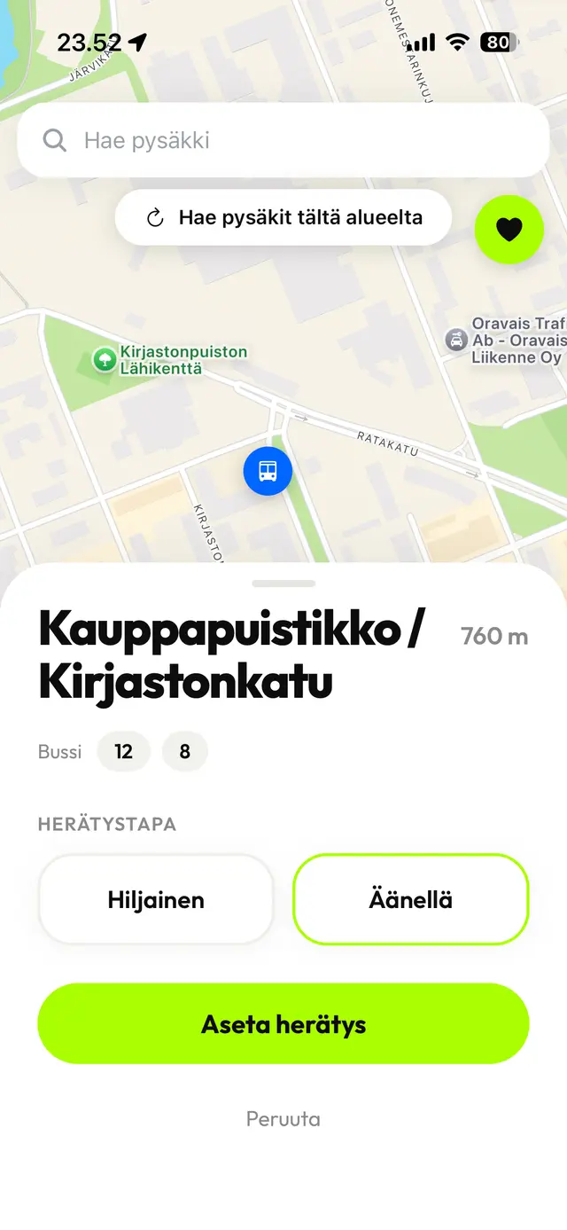 Herätyksen asettaminen pysäkille